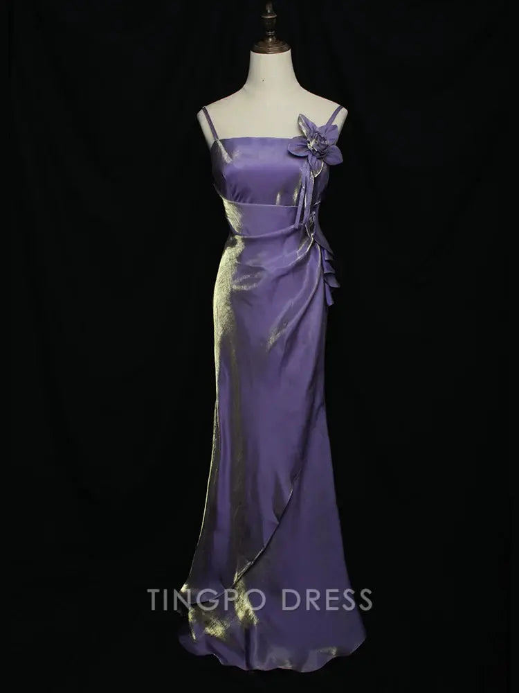 TingPo Wholesale Elegant Purple Vintage Floral Embellished Sheath Gown Evening Dress